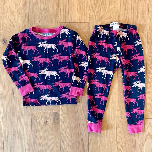 Pink and Navy Moose Pajama Set Size 2T - Picture 1 of 3